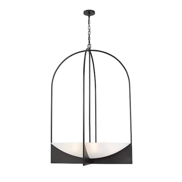 Unbranded Devon 32 in. 8 light Matte Black Chandelier with Sand Blast Glass Shades