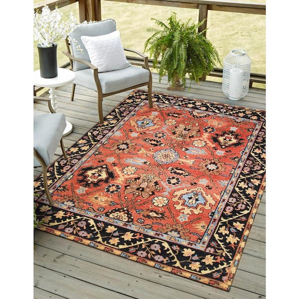 EORC 6 ft. x 9 ft. Rust/Navy Elegant and Stylish Handmade Wool ...