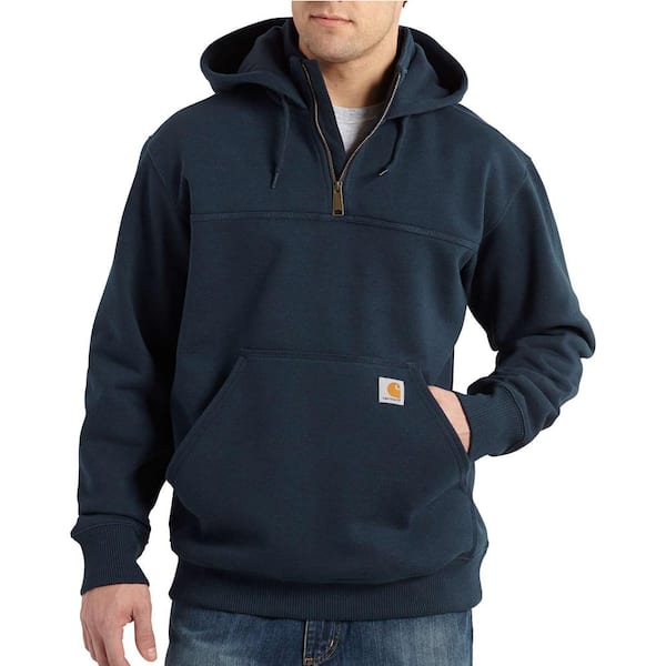 Carhartt Men's Large New Navy Cotton/Polyester Rain Defender Paxton Heavyweight Hooded Zip Mock Sweatshirt