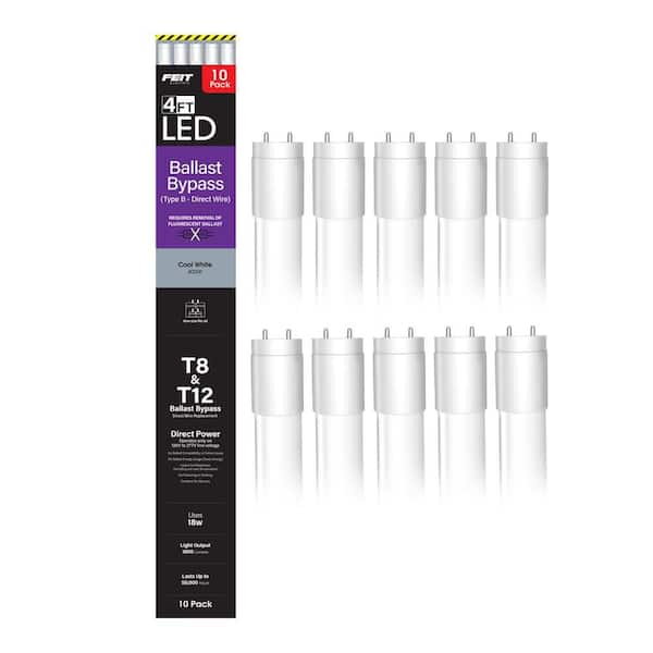 18-Watt 4 ft. T8/T12 G13 Type B Ballast Bypass Linear LED Tube Light Bulb, Cool White 4000K (10-Pack)