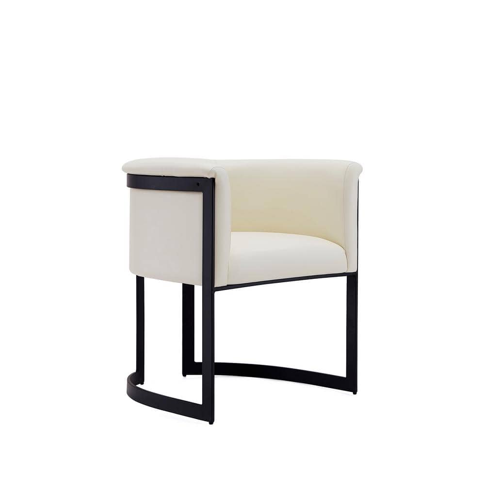 Cream Faux Leather Barrel Arm Chair with Metal Frame