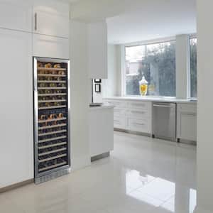 Dual Zone 160-Bottle Built-In Wine Cooler Fridge with Smooth Rolling Shelves and Quiet Operation - Stainless Steel