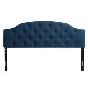 Calera Navy-Blue King Diamond Button Tufted Fabric Arched Panel Headboard