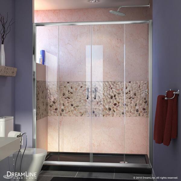 DreamLine Visions 60 in. W x 30 in. D x 74-3/4 in. H Semi-Frameless Shower Door in Chrome with Black Base Right Drain