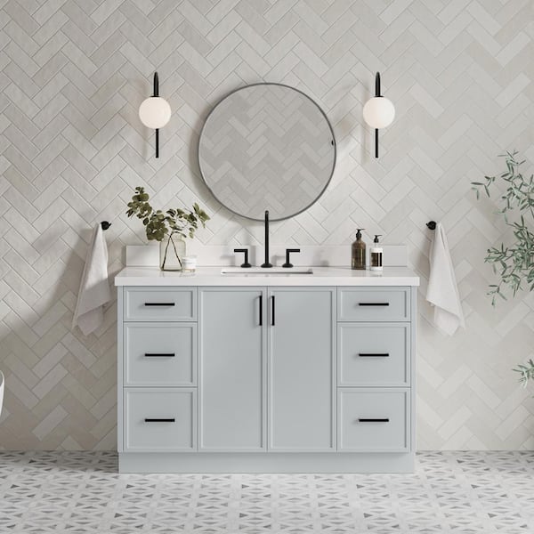 Kelly 55 in. W x 22 in. D x 36 in. H Single Sink Bath Vanity in Grey with Pure White Quartz Top