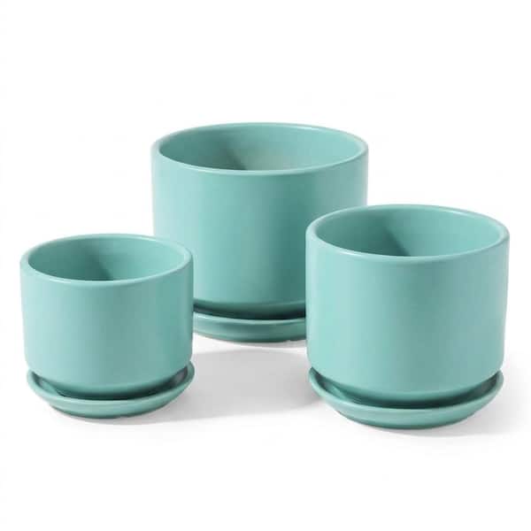 Assorted Size Ceramic Plant Pots Set, Indoor Flower Pots with Drainage System