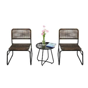 Patio Furniture Set 3-Piece Mixture Pattern PE Rattan Steel Frame And Modern Round Table, Brown and Black