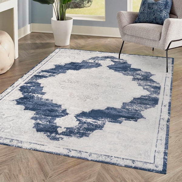 JONATHAN Y Alhambra Ornate Medallion Modern Ivory/Navy 4 ft. x 6 ft. Area Rug