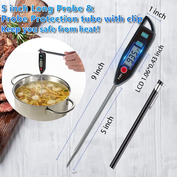9 in. Waterproof Digital Water Thermometer with Long Probe for Cooking, Meat, Water, BBQ, Black