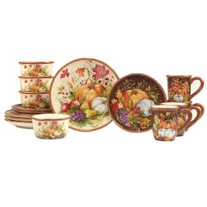Harvest Blessings 16-Piece Seasonal Assorted Colors Earthenware Dinnerware Set (Service for 4)