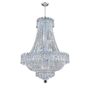 20 in. Silver 12-Light Luxury Raindrop Classic Empire Style Adjustable Chain Chandelier with Crystal Shade for Foyer