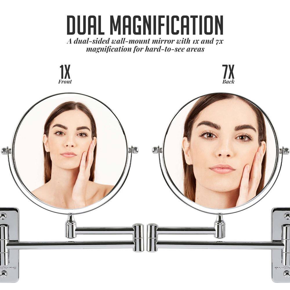 Polished Chrome Dual-Sided 7X Magnifying Wall Mirror