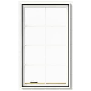 28 in. x 48 in. W-2500 Series White Painted Clad Wood Left-Handed Casement Window with Colonial Grids/Grilles