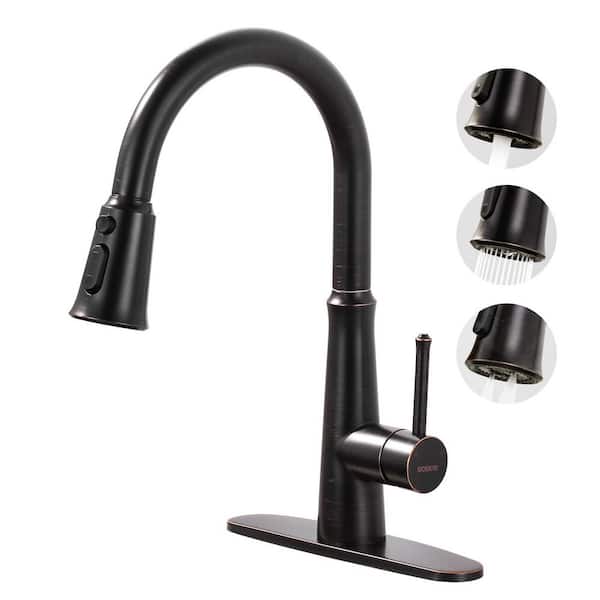 Single Handle Pull Down Sprayer Kitchen Faucet with Deck Plate, Stainless Steel kitchen sink faucet in Oil Rubbed Bronze