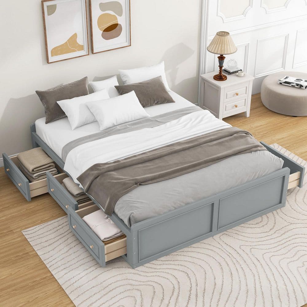 Gray Wood Frame Queen Size Platform Bed with 6-Drawers price history on PriceWatchPro