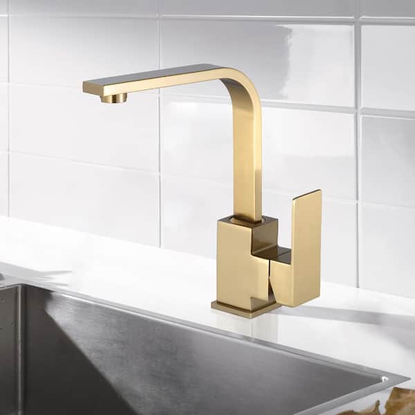 Stainless Steel Single Handle Bar Faucet with Swivel Spout, 2-Aerators and Supply Lines in Gold