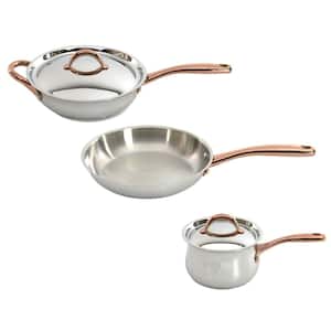 Ouro Gold 5-Piece 18/10 Stainless Steel Starter Set with SS Lid, Rose Gold Handles