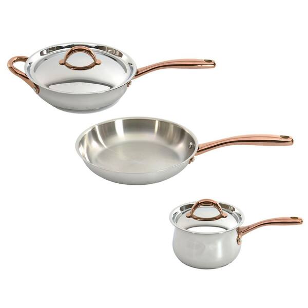 BergHOFF Ouro Gold 5-Piece 18/10 Stainless Steel Starter Set with SS Lid, Rose Gold Handles
