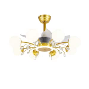 31in. Indoor Gold Modern Ceiling Fan with Light, Reversible Fandelier with Light Bulbs and Remote for Living Room