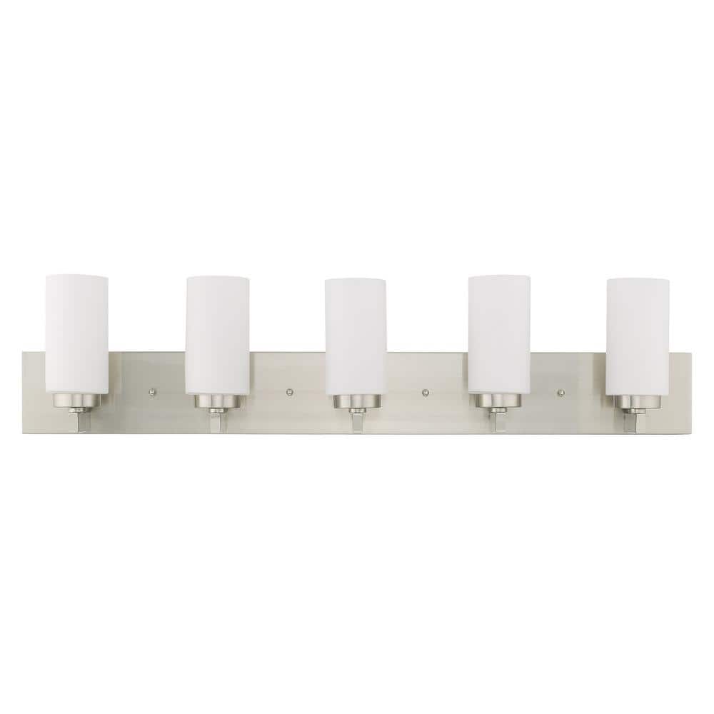 Brushed Nickel 5-Light Bath Vanity with Satin Opal Glass