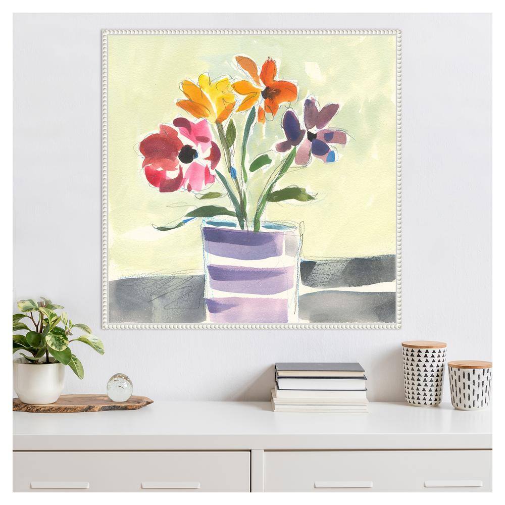 Morning Flowers Vibrant Canvas Art with White Frame