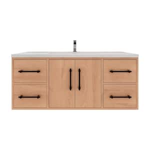 Victoria 47 in. W x 20 in. D x 22 in. H Single Sink Floating Bath Vanity in Red Oak with White Acrylic Top