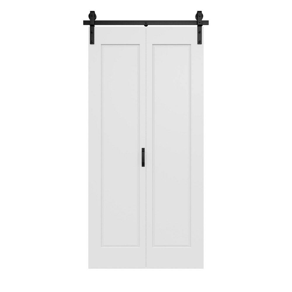 42 in. x 84 in. 1 Panel Bi-Fold Barn Door White Primed MDF Sliding Barn Door with Hardware Kit for Bathroom price history on PriceWatchPro