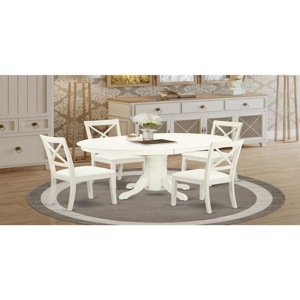 East West Furniture 5-Piece Linen White Finish Solid Wood Top Dining table with 4 Chairs with Lattice Back