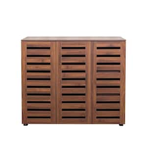 5-Tier Shoe Storage Cabinet with Adjustable Shelves, Wooden Shoe Rack Organizer with Louvered Doors