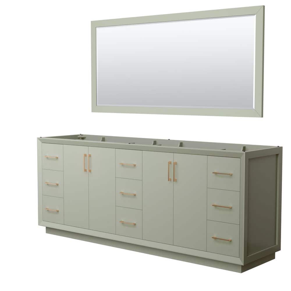 Wyndham Collection Strada 83.25 in. W x 21.75 in. D x 34.25 in. H Double Bath Vanity Cabinet without Top in Light Green with 70 in. Mirror, Light Green with Satin Bronze Trim -  WCF414184DLZCXSXXM70