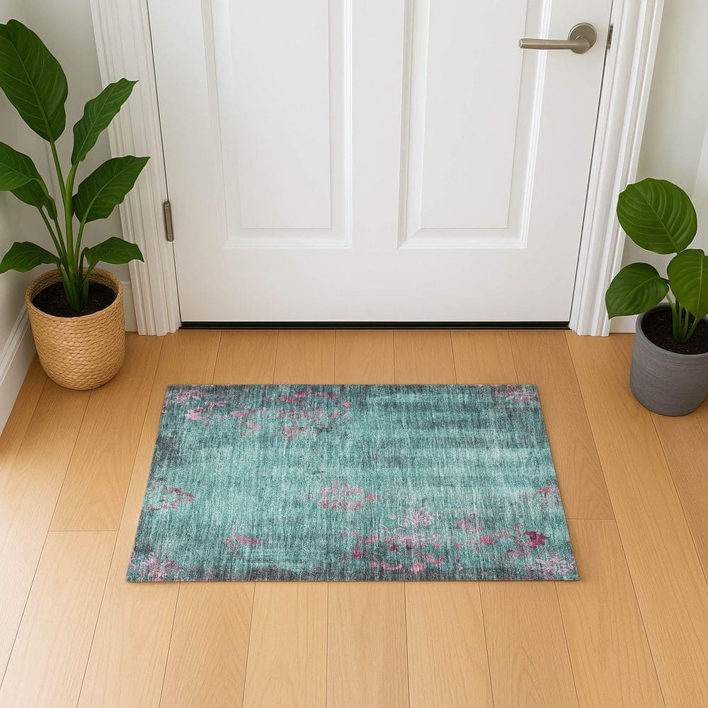 Mayfield Premium Machine Washable Abstract AMF1788 Seafoam 2 ft. x 3 ft. Area Rug price history on PriceWatchPro