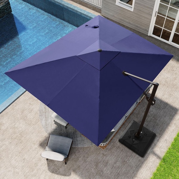 11 ft. x 9 ft. Rectangular 360° Rotation Cantilever Patio Umbrella in Navy Blue with 220 lbs. Umbrella base