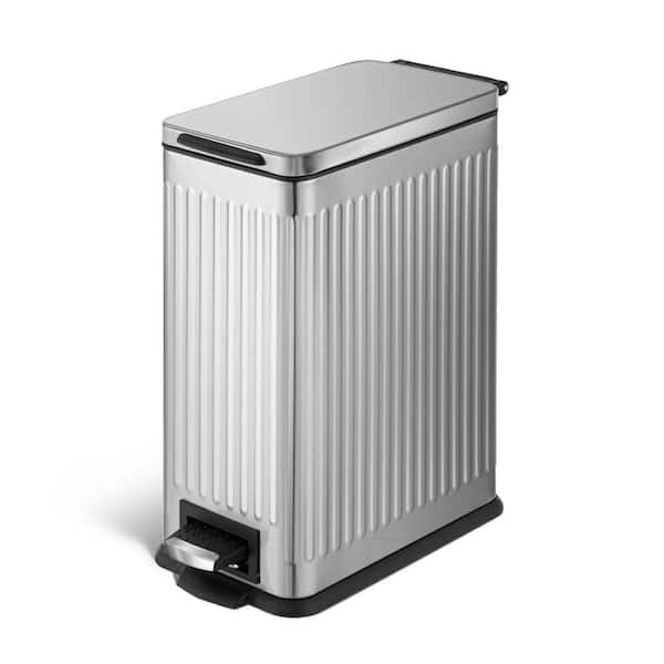 4 Gal. Slim Rectangular Stainless Steel Kitchen Trash Can with Soft-Close Lid and Step Pedal, Silver