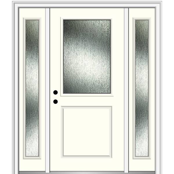 MMI Door 60 in. x 80 in. Right-Hand Inswing Rain Glass Alabaster Fiberglass Prehung Front Door on 4-9/16 in. Frame