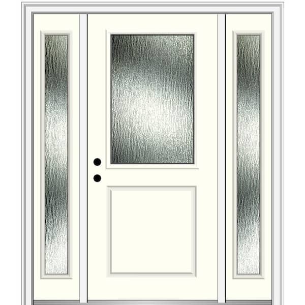 MMI Door 64 in. x 80 in. Right-Hand Inswing Rain Glass Alabaster Fiberglass Prehung Front Door on 4-9/16 in. Frame