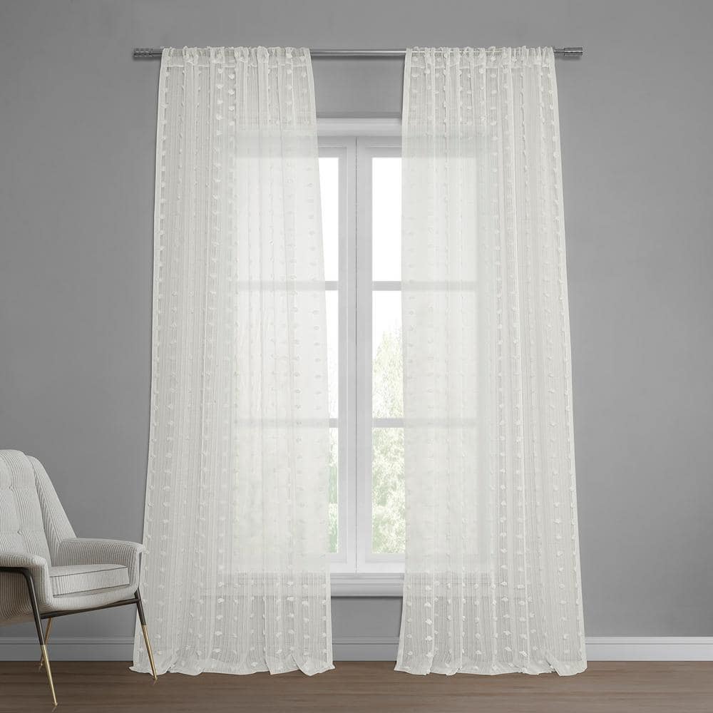 Exclusive Fabrics & Furnishings Strasbourg Dot Patterned Faux Linen Sheer  Curtain - 50 in. W x 120 in. L Rod Pocket with Hook belt Single Window  Panel