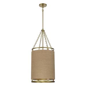 Windward Passage 4-Light Soft Brass Drum Pendant with Natural Brown Rope Shade