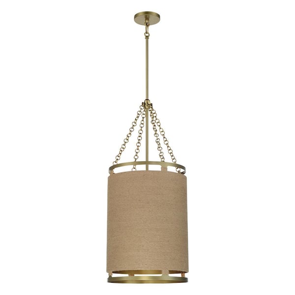 Minka Lavery Windward Passage 4-Light Soft Brass Drum Pendant with Natural Brown Rope Shade