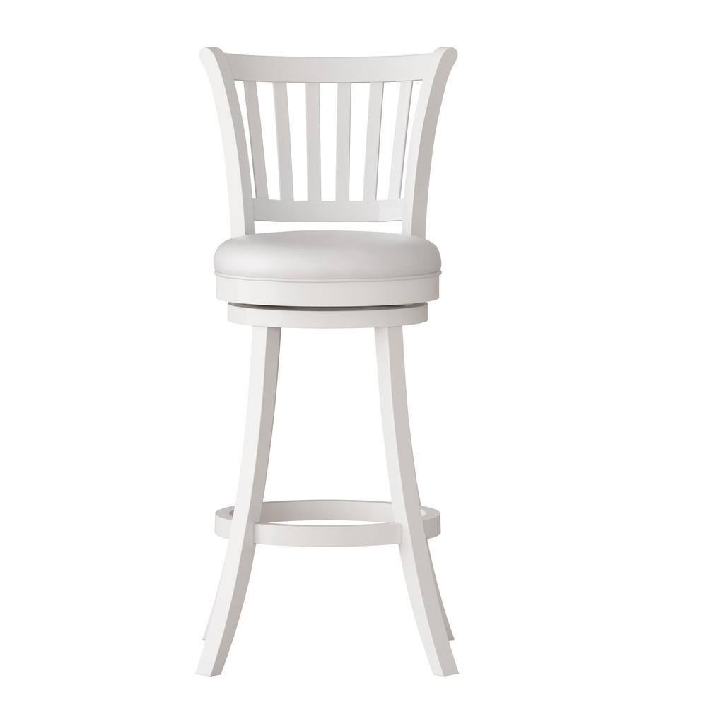 Sleek White Faux Leather 35" Swivel Barstool Duo