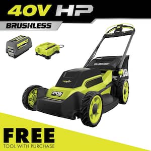 RYOBI ONE 40V HP Brushless 20 in. Cordless Battery Walk Behind Push Mower  with 6.0 Ah Battery and Charger, Gray, RY401170VNM
