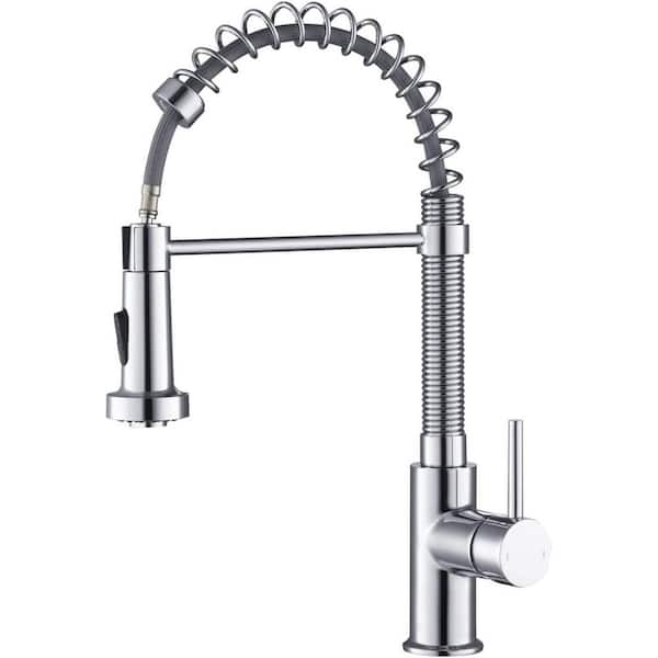 KIBI 17 in. H Single Hole 1.8 GPM Pull Down Sprayer Kitchen Faucet with 360° Spout Swivel in Chrome