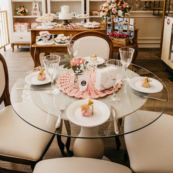 Fab Glass and Mirror 48 in. Round Clear Low Iron Glass Table Top 1/2 in. Thick Pencil Edge Polish Tempered