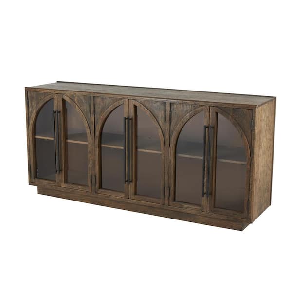 Litton Lane Brown Handmade Storage Cabinet 1 Shelf and 6 Doors Sideboard with Black Metal Handles 76 in. x 36 in.