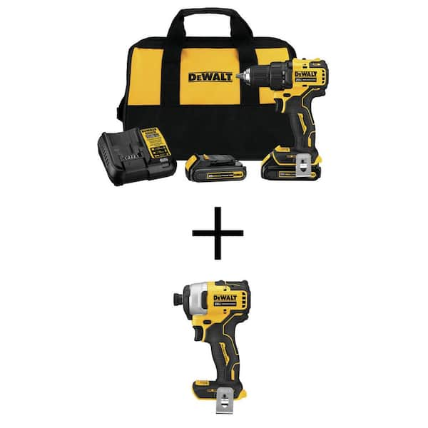 DEWALT ATOMIC 20V MAX Cordless Brushless 1/2 in. Drill/Driver, 1/4 in. Impact Driver, (2) 20V 1.3Ah Batteries, and Charger