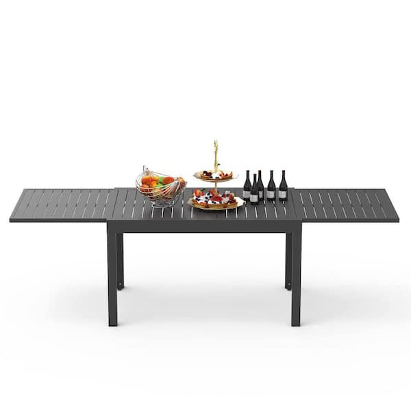 Dark Brown Rectangular Aluminum Outdoor Dining Table with Extension, Seats 4-8 (53 in. - 106 in. L)