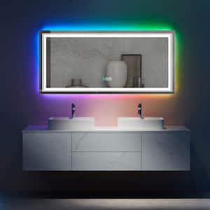 72 in. W x 36 in. H Oversized Rectangular Frameless Anti-Fog Wall Bathroom Vanity Mirror in RGB