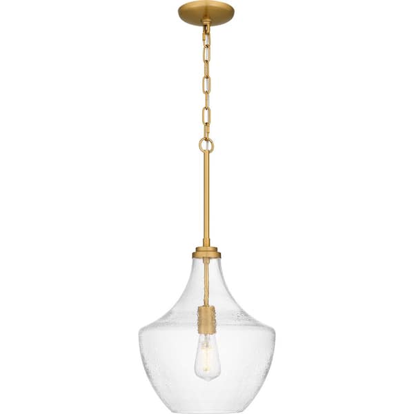 Camlyn 1-Light Brushed Gold Shaded Pendant with Clear Hammered Glass Shade