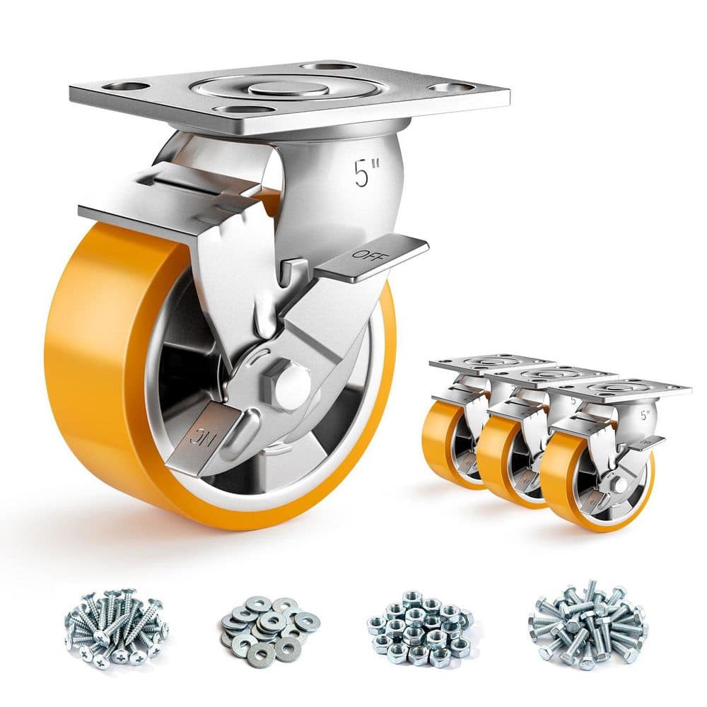 4-Pack 5 in. Orange Steel Heavy Duty Plate Swivel Locking Caster Wheels with 5000 lb. Load Capacity price history on PriceWatchPro