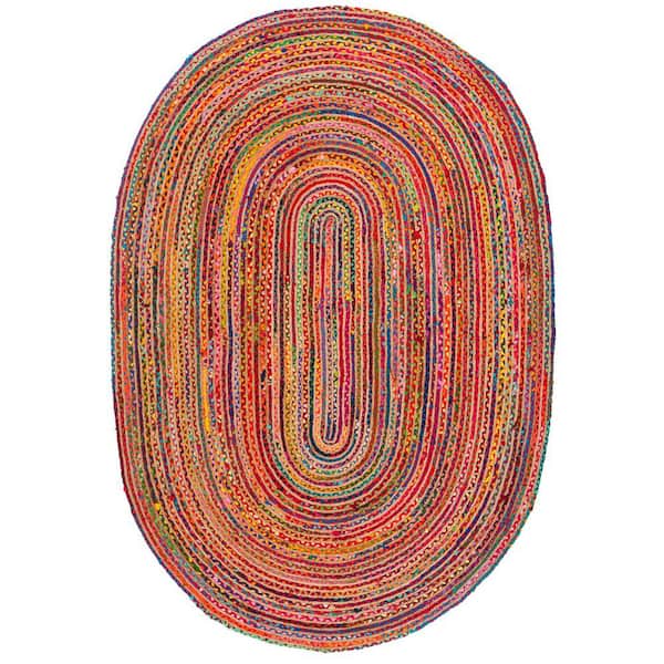 SAFAVIEH Cape Cod Red/Multi 6 ft. x 9 ft. Striped Border Oval Area Rug