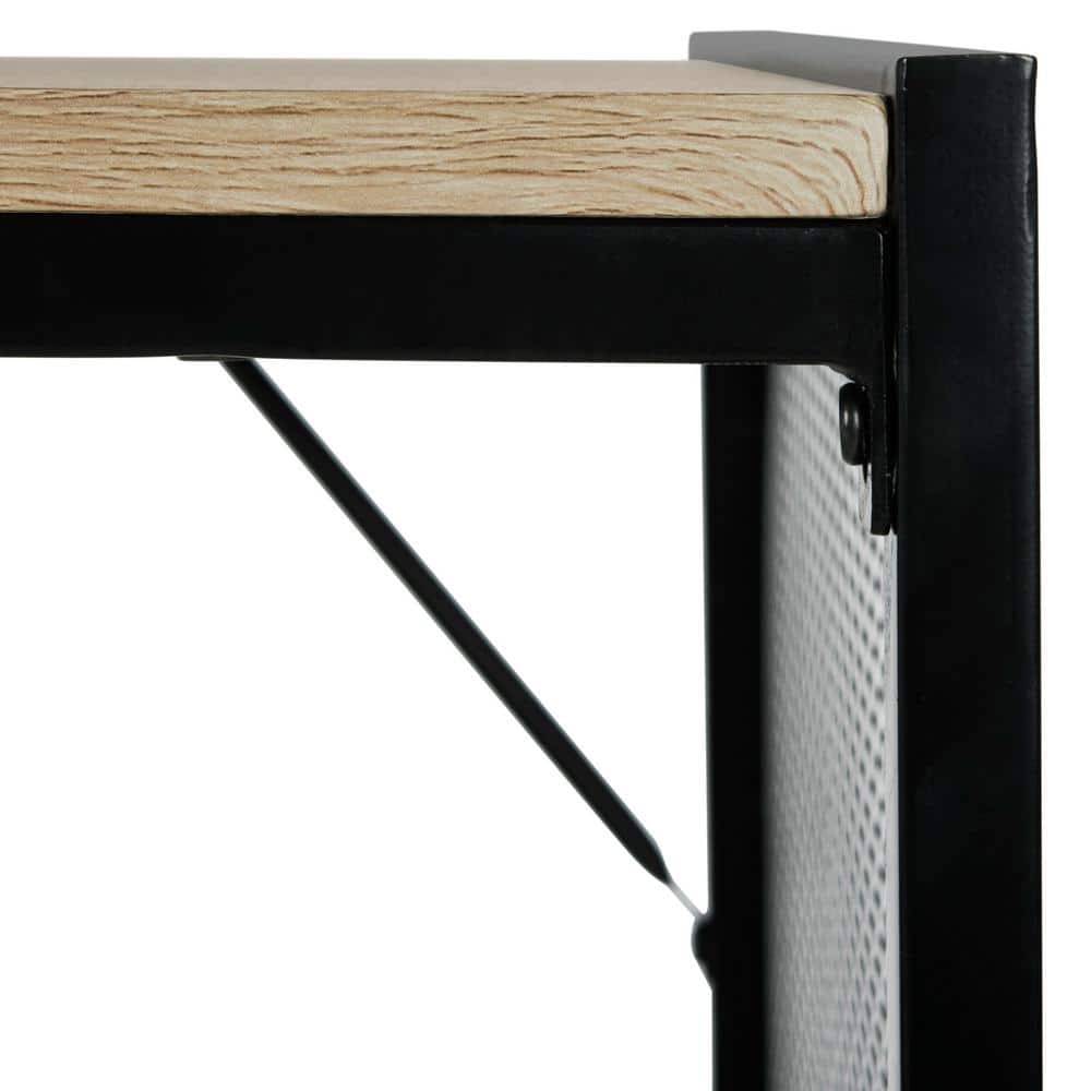 Transitional Black Metal Corner Home Office Desk with Open & Closed Shelving